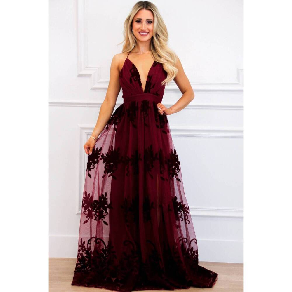 NEW LUXXEL here comes the bride maxi dress in burgundy
